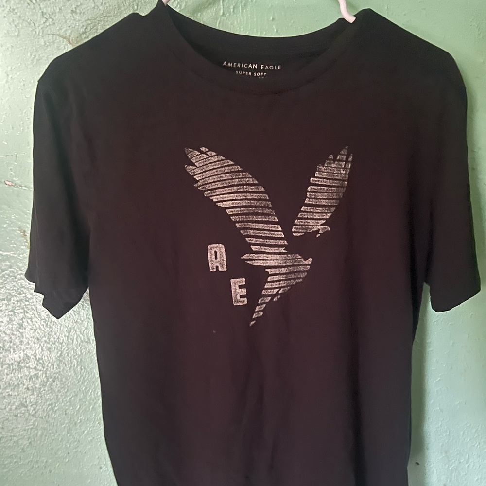 American Eagle Outfitters Black Tee with Silver Graphic